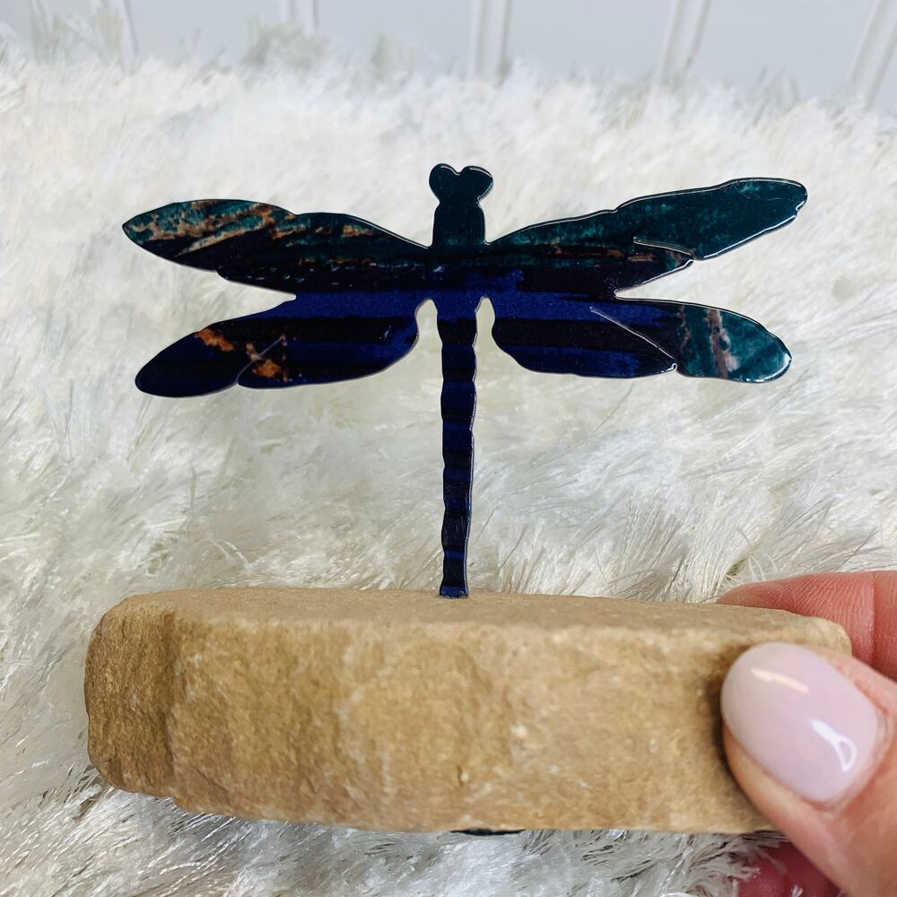 Dragonfly Paperweight Shelf Decor Metal Stone Base 4 x 4 x 2.5"